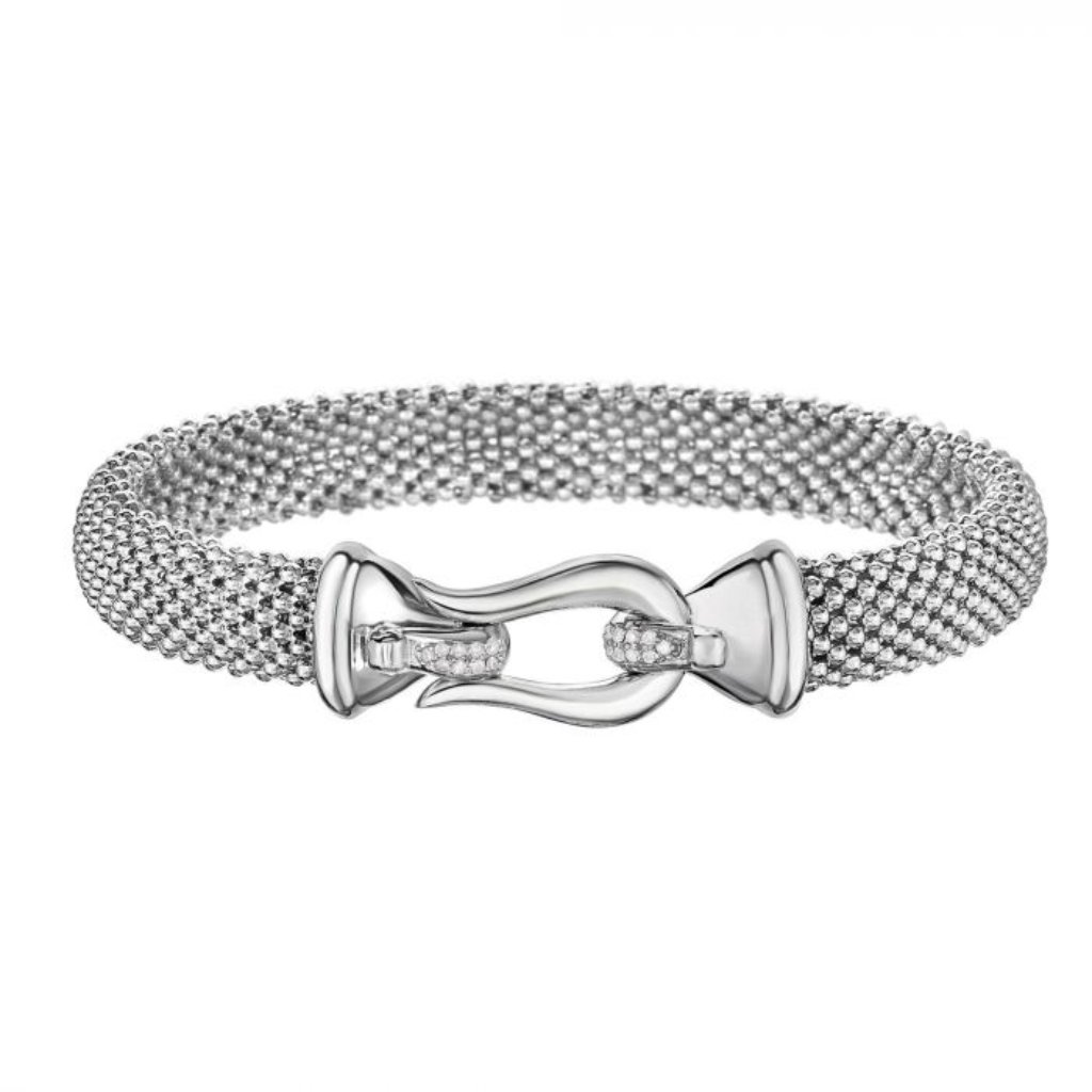 Sterling Silver Medium Popcorn Horse Bit Diamond Bracelet 649$